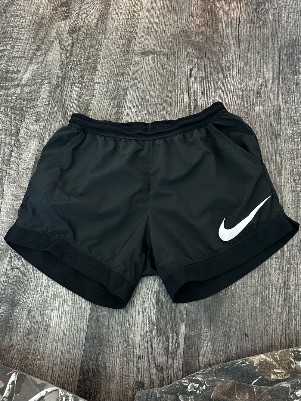 Nike Women's Black Athletic Shorts with White Swoosh